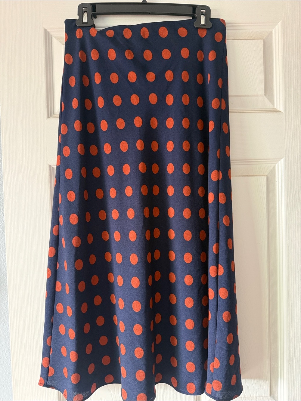 Halogen Navy Midi Skirt with Orange Polka Dots